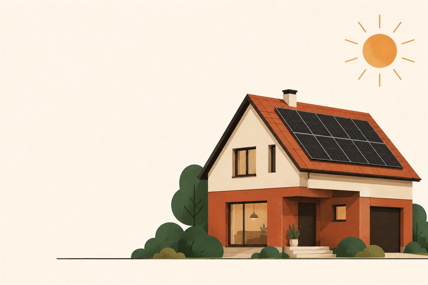 Maison suisse équipée de panneaux solaires photovoltaïques sur le toit, sous le soleil